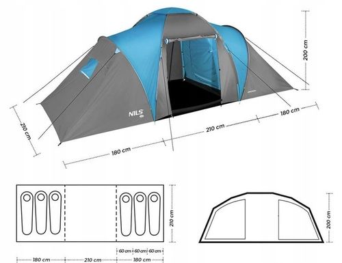 NILS Namiot Turystyczny Kempingowy 6 Osobowy Wodoodporny + Pokrowiec na Arena.pl