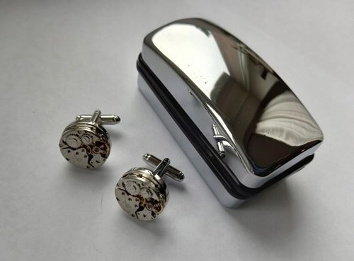 Spinki do mankietów Zegarek Werk Mechanizm Zegarka Steampunk Metalowe Etui na Arena.pl