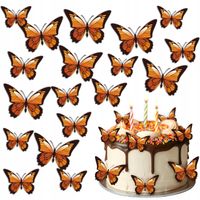 Waflowe Pomarańczowe MOTYLKI MOTYLEK na tort Jadalna Dekoracja 23 szt