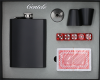 Czarna Piersiówka + Karty + Kieliszki + Lejek + Kości do Gry w Zestawie