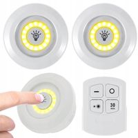 3x LAMPKA COB BEZPRZEWODOWA LAMPA SAMOPRZYLEPNA NA BATERIE 2 TRYBY + PILOT