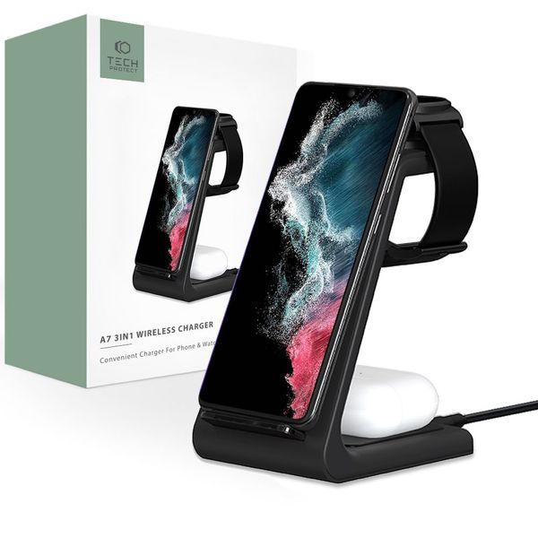 TECH-PROTECT A7 3IN1 WIRELESS CHARGER BLACK zdjęcie 1