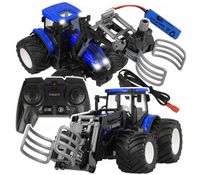 Zdalnie Sterowany Niebieski Traktor z Chwytakiem do Słomy Mały Rolnik