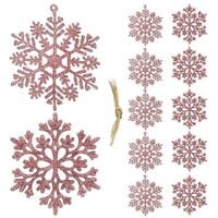 Zawieszka choinkowa 12 szt. śnieżynka 10 cm świąteczna ozdoba różowy brokat