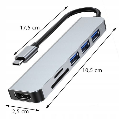 HUB USB ADAPTER 6W1 ROZDZIELACZ ROZGAŁĘŹNIK USB-C 2X USB 2.0 3.0 HDMI PD SD na Arena.pl