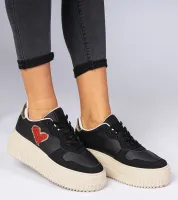 Czarne sneakersy damskie z brokatowym serduszkiem Laira 39