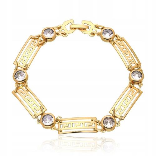 ZŁOTA BRANSOLETKA DAMSKA ZE STALI CHIRURGICZNEJ Z CYRKONIAMI GRECKA+GRATISY na Arena.pl