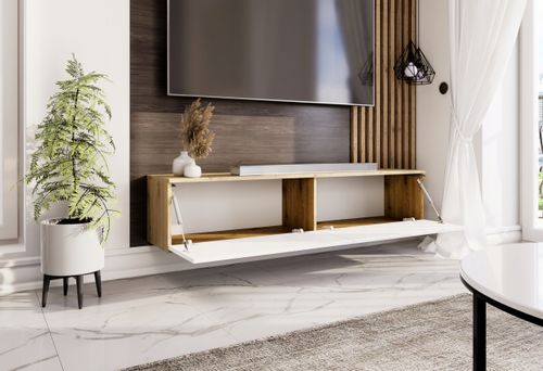 Wisząca szafka RTV 150cm biała/dąb artisan na Arena.pl