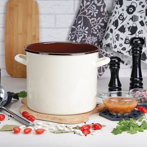 Garnek emaliowany polewany gładki GORDON 14 cm 1,5 l kremowy brązowy środek na Arena.pl