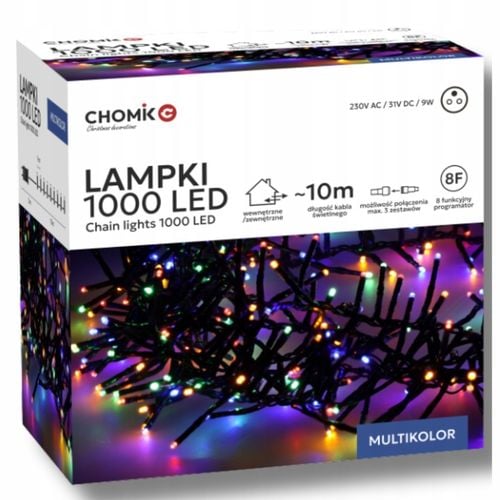 LAMPKI CHOINKOWE 1000LED ZEWNĘTRZNE 10M ŚWIATEŁKA KOLOROWE MULTI GĘSTE na Arena.pl