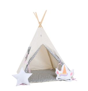 Namiot tipi dla dzieci, bawełna, okienko, jednorożec, waniliowa kraina