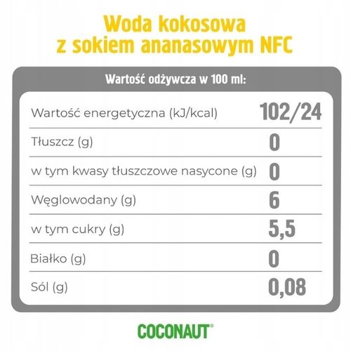 Woda kokosowa Coconaut z sokiem ananasowym 12 x 320ml niegaz na Arena.pl