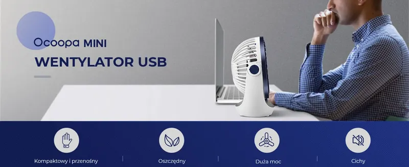Wentylator stołowy Ocoopa D602 granatowy USB zdjęcie 3