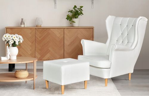 Fotel Uszak eko skóra Gaja Skandynawski Family meble beżowy kremowy na Arena.pl