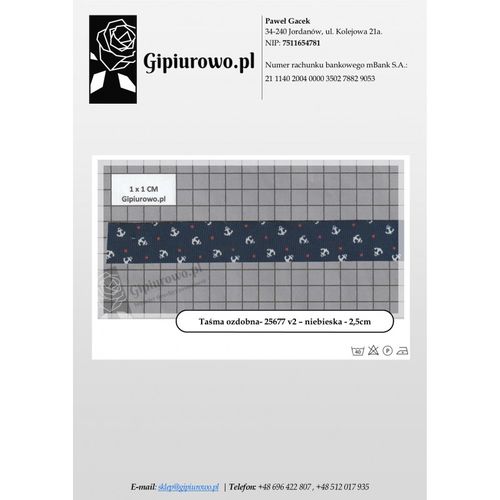 Taśma ozdobna - 25677 v2 – niebieska - 2,5cm na Arena.pl