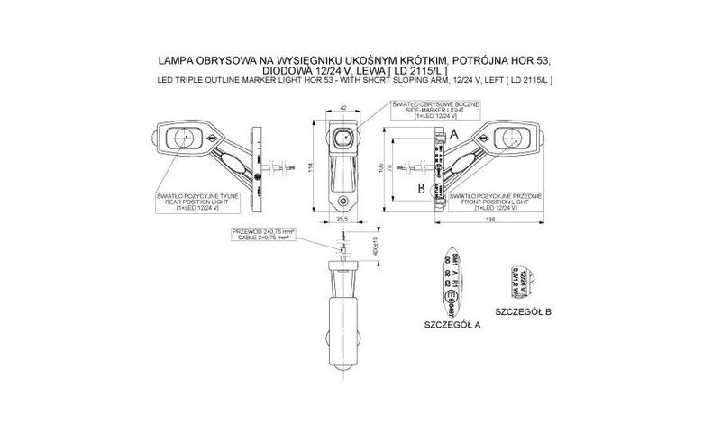 Lampa LED obrysowa przednio-tylna 3 funkcje LEWA LD2115L zdjęcie 2