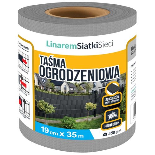 TAŚMA OGRODZENIOWA SZARA 19cmx35m OSŁONA NA OGRODZENIE PANELOWE PŁOT na Arena.pl