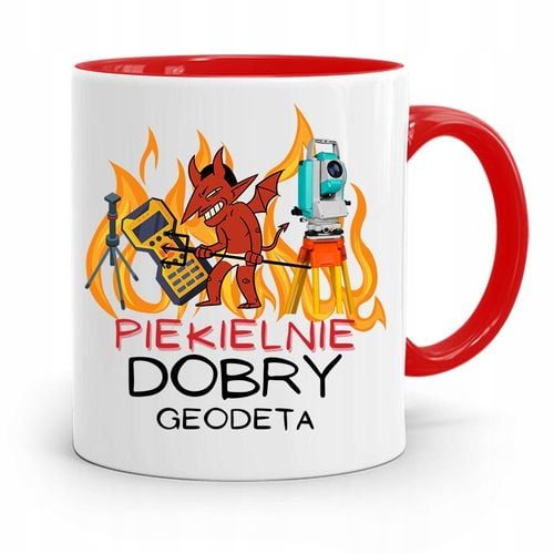 Kubek Czerwony Dla Geodety Piekielnie Dobry Z Nadrukiem Ze Zdjęciem na Arena.pl
