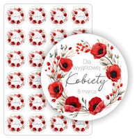 NAKLEJKI etykiety nalepki 8 marca DZIEŃ KOBIET prezent 24szt. 5cm