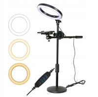 ZESTAW: Lampa RING LED 30cm USB + STATYW BOOM do telefonu 2 GŁOWICE KULOWE