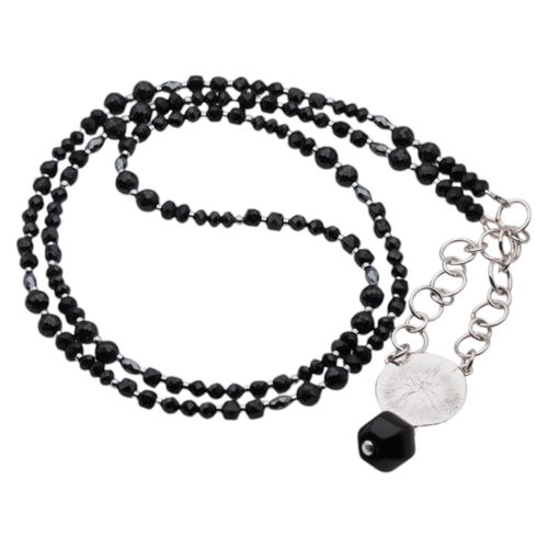 Naszyjnik długi - Turmalin czarny, Onyks, Hematyt i srebro rodowane na Arena.pl