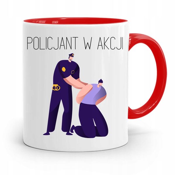 Kubek Czerwony Dla Policjanta Policjantki W Akcji Z Nadrukiem Ze Zdjęciem zdjęcie 1