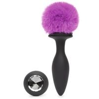 wibrująca zatyczka z ogonkiem i kryształkiem vibrating butt plug black