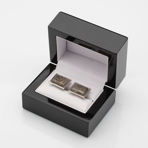 Spinki do mankietów, męskie, do koszuli z krzemieniem pasiastym, srebro 925 na Arena.pl