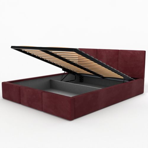 ŁÓŻKO TAPICEROWANE DO SYPIALNI 180x200 ŁÓŻKO PODWÓJNE Z POJEMNIKIEM BORDOWE na Arena.pl