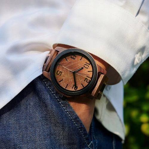 DREWNIANY ZEGAREK MĘSKI BOBO BIRD T155-4 ELEGANCKI BRANSOLETA TARCZA LIŚĆ na Arena.pl