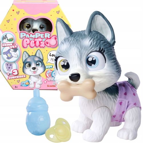 PAMPER PETZ PIESEK HUSKY PIJE SIKA PIELUSZKOWY GANG 20 CM + BUTELKA SMOCZEK na Arena.pl