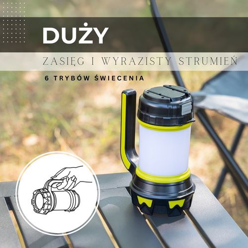 Latarka wielofunkcyjna, turystyczna, biwakowa LED 6 trybów świecienia, z funkcją powerbank na Arena.pl
