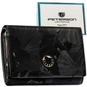 poziomy portfel damski ze skóry naturalnej i ekologicznej w czarnym kolorze