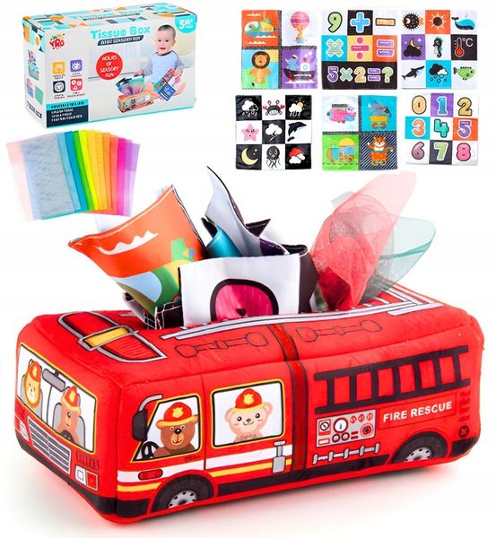 SORTER PUDEŁKO Z CHUSTECZKAMI PLUSZOWE SENSORYCZNE MONTESSORI WÓZ STRAŻACKI zdjęcie 1