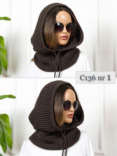 BRĄZOWY KAPTUR BALACLAVA CZAPKA DAMSKA CIEPŁA z WEŁNĄ czekoladowy PREMIUM na Arena.pl