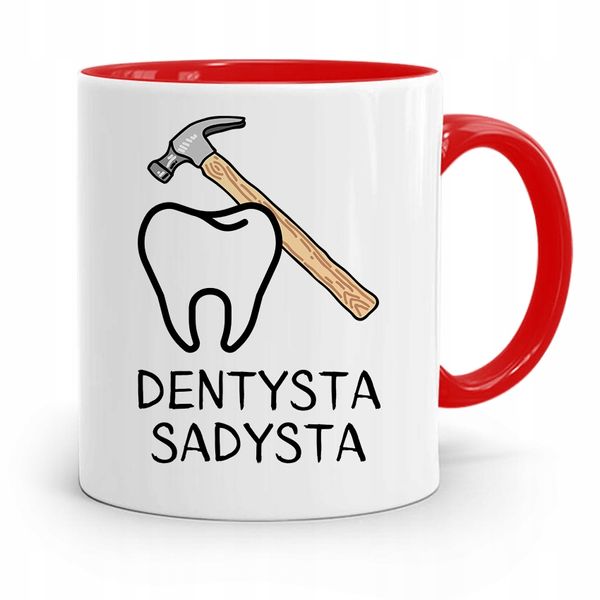 Kubek Czerwony Prezent Dentysty Dentysta Sadysta Z Nadrukiem Ze Zdjęciem zdjęcie 1