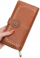 Skórzany Portfel duży pojemny ażurowy pasek boho  C2_B_Brązowy