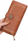 Skórzany Portfel duży pojemny ażurowy pasek boho  C2_B_Brązowy