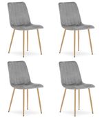 Krzesło welurowe szare tapicerowane LAVA do jadalni kuchni salonu x4
