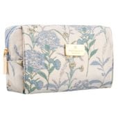 kosmetyczka z poliestru w błękitnym kolorze, jednokomorowa i ozdobiona