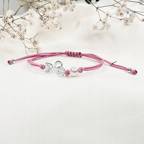 Bransoletka dla dziewczynki srebrna na sznurku kotek srebro 925 regulowana na Arena.pl