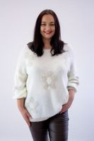 Sweter w Kwiatki z Bufiastymi Rękawami Kremowy UNI