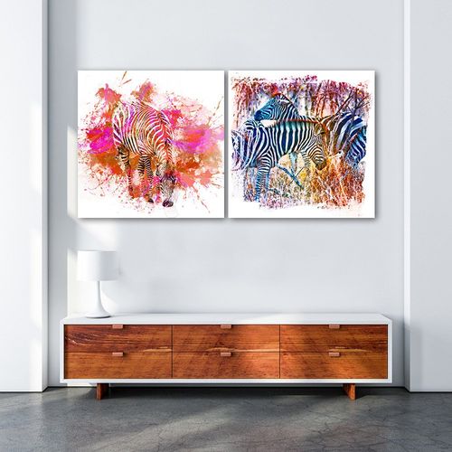 Obraz na płótnie – Canvas, Zebry na kolorowym tle 60x60 na Arena.pl