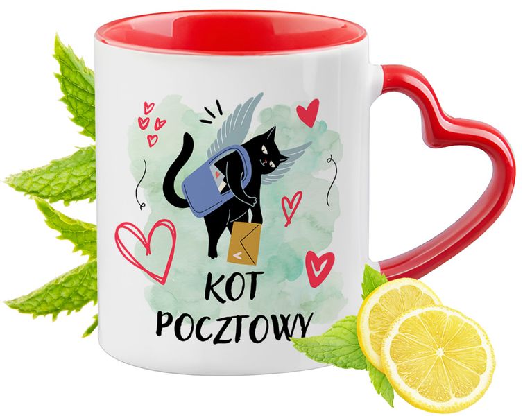 Kot Kotki Kubek Czerwony Z Uszkiem W Kształcie Serca Na Prezent zdjęcie 1