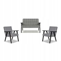 Zestaw mebli PRL retro SOLER sofa fotele Family Meble pepitka czarno biała