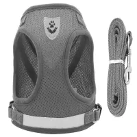 Szelki i smycz rozmiar S szare bezuciskowe zestaw dla psa kota królika