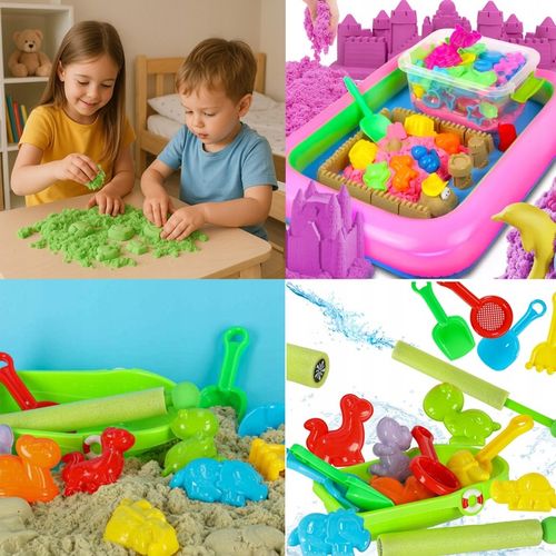 DUZY ZESTAW XXL PIASEK KINETYCZNY 5 KG BASEN ŁOPATKA PIASKOWNICA STATEK na Arena.pl