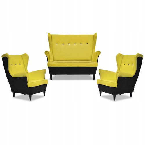 Zestaw wypoczynkowy ARI DUO sofa fotele Family Meble czarno - żółty na Arena.pl