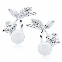 RODOWANE SREBRNE KOLCZYKI WIŚNIE WISIENKI PERŁY PEREŁKI BIAŁE CYRKONIE