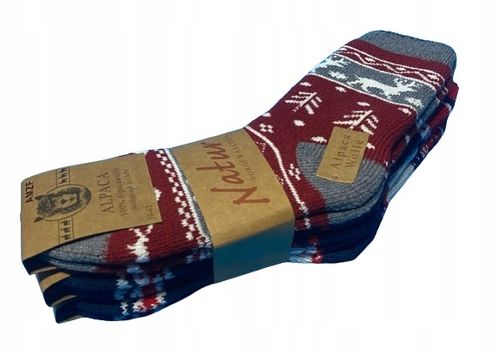 3x CIEPŁE GRUBE ZIMOWE SKARPETY WEŁNIANE ALPAKA na PREZENT świąteczne wzory na Arena.pl